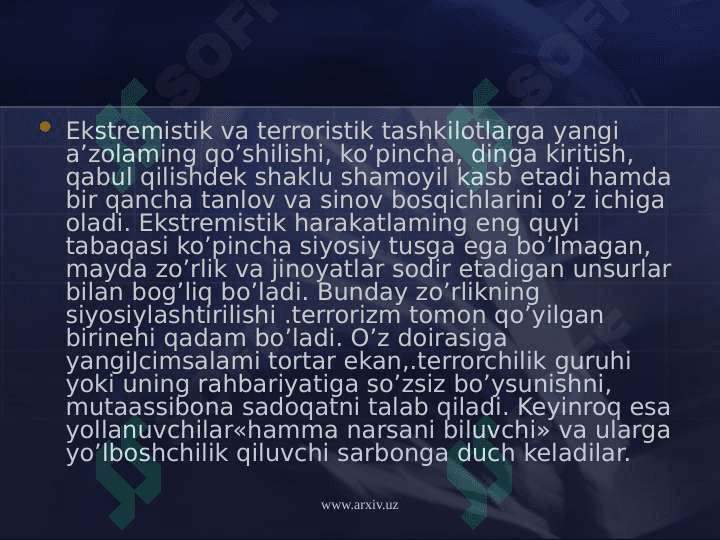 Diniy ekstremizm va terrorizm insoniyat uchun xavf ekanligi to’g’risida 7