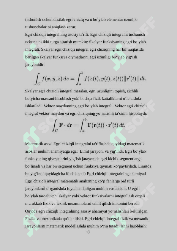 Egri chiziqli integrallarning tadbiqlari 8