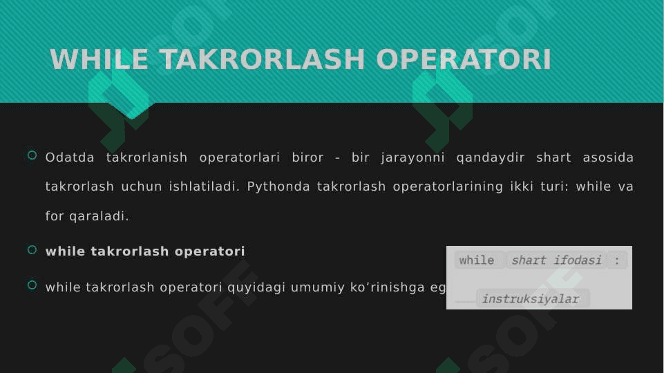Python dasturlash tilida takrorlash operatorlari 2