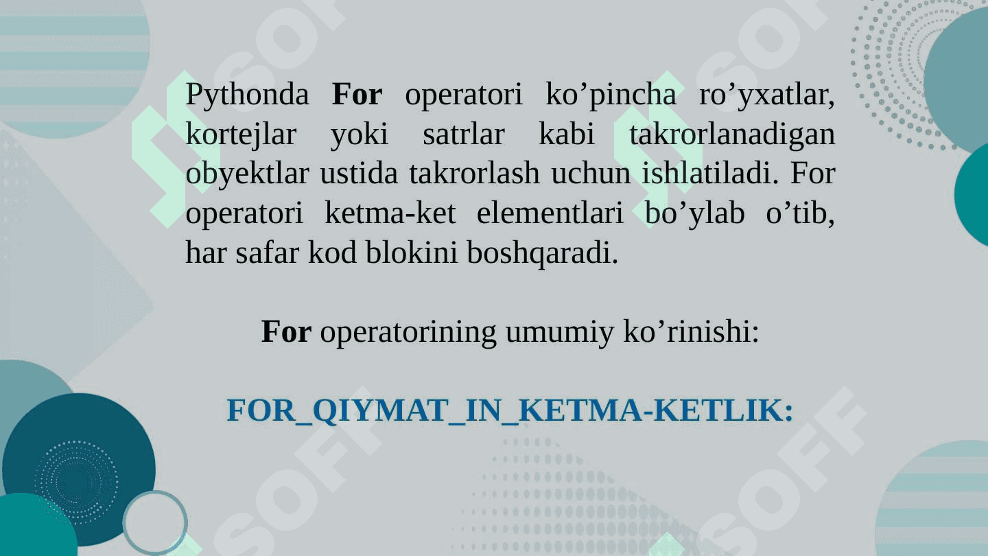 Python dasturlash tilida takrorlanish operatorlari 4