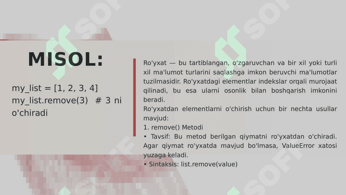 Bir nechta o'lchovli ro'yxatlarni o'quvchilarga Python dasturlash tilida hayotiy misollar bilan tushuntirish 8