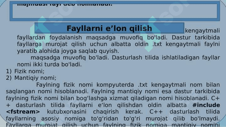 C++ dasturlash tilida fayllar va ular ustida amallar bajarish 3