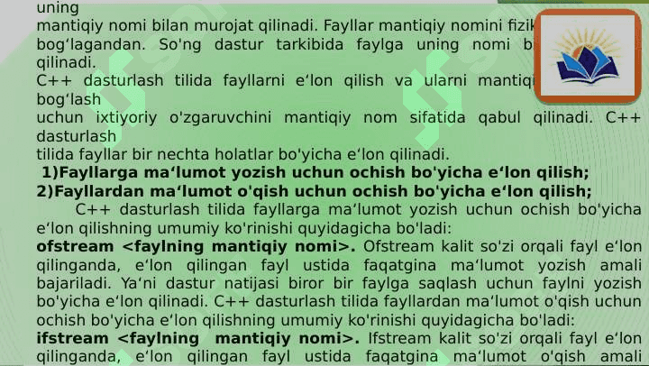 C++ dasturlash tilida fayllar va ular ustida amallar bajarish 4