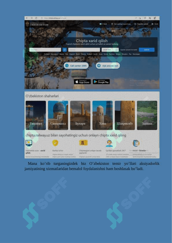 eticket.railway.uz interaktiv xizmatidan foydalanish(O’zbekiston temir yo’llari aksiyadorlik jamiyati). 3