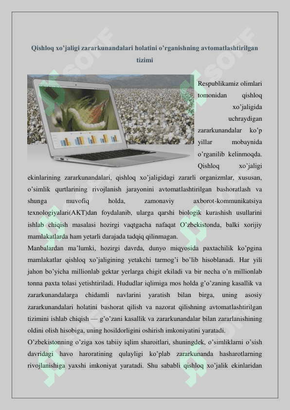 Qishloq  xo’jaligi soxalarida ishlatiladigan dasturlar va   axborot  tizimlari 2