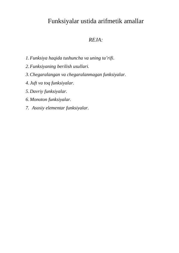 Funksiyalar ustida arifmetik amallar 1