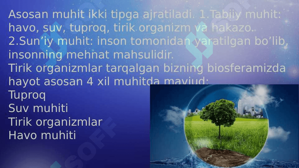 Mavzu: Muhit va ekologik  omillar. Muhitga organizmlarga moslashuvi. 3
