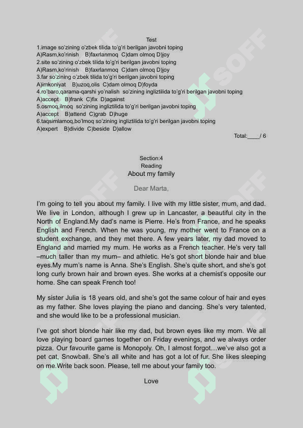 Essential 1 test Unit 1-10 +key || English 3