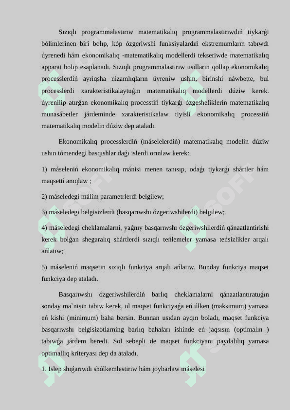 Sızıqlı programmalastırıw usılınıń berilgen hám qosarlı máseleleriniń ekonomikalıq táriypi 2