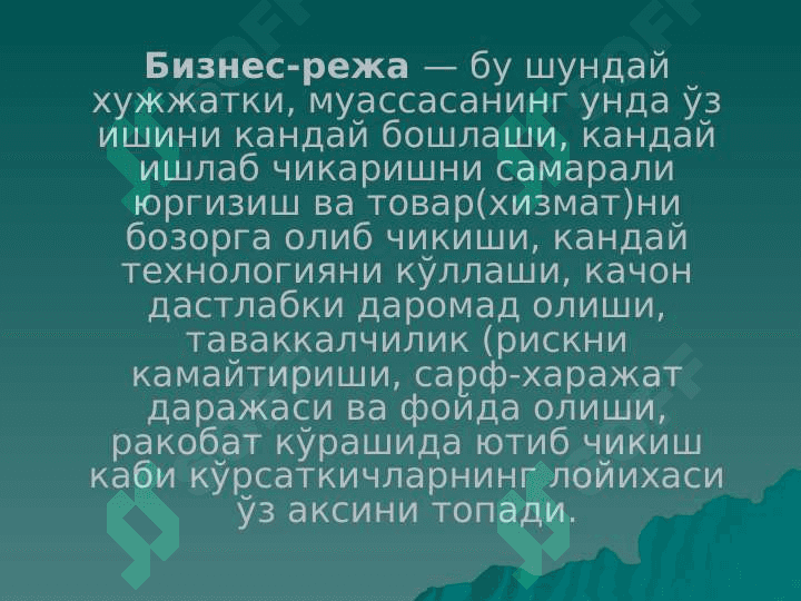 Biznes reja. Бизнес-режа 2