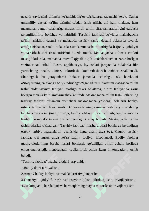 TURLI YOSHDAGI BOLALAR GURUHIDA TASVIRIY FAOLIYATNI TASHKIL ETISH 7