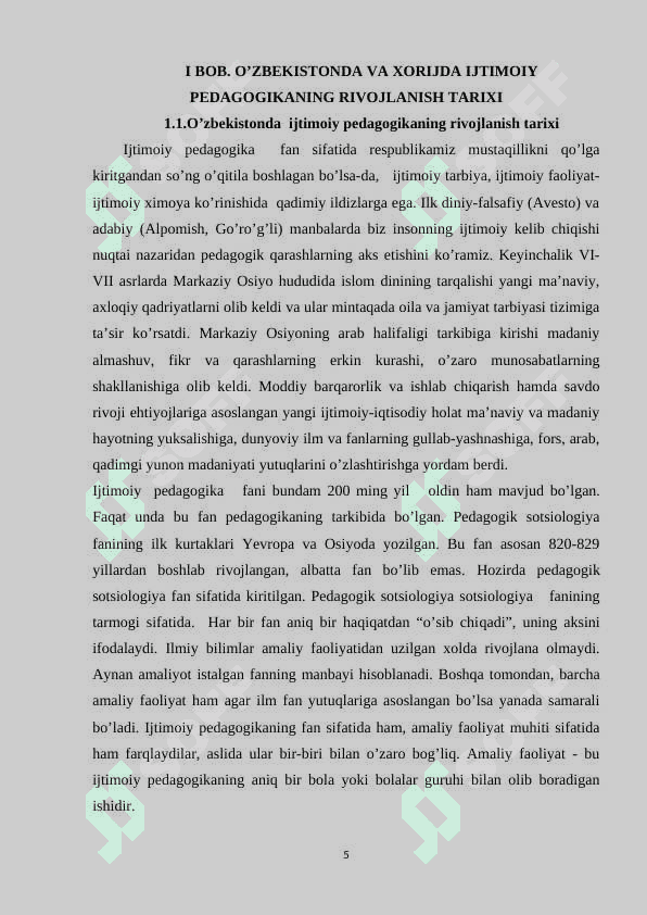 Qadimgi davrlarda O’zbekistonda va Xorijda ijtimoiy pedagogik fikrlarning rivojlanishi 5