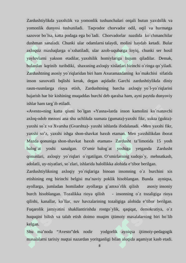 Qadimgi davrlarda O’zbekistonda va Xorijda ijtimoiy pedagogik fikrlarning rivojlanishi 8
