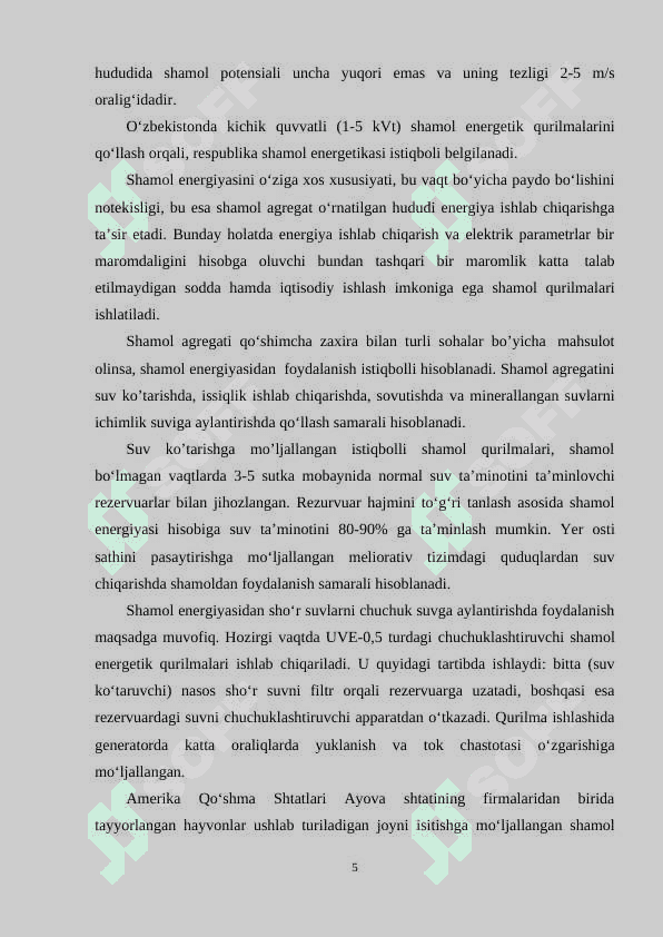 Shamol energiyasi qurilmalaridan foydalanish 5