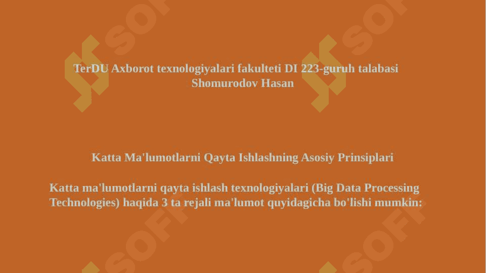 Katta ma'lumotlarni qayta ishlash texnologiyalari 2