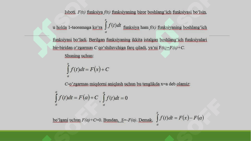 Aniq intеgralda o’zgaruvchini almashtirish va bo’laklab integrallash 5
