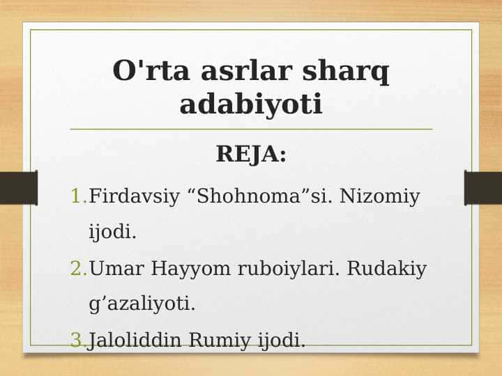 O'rta asrlar sharq adabiyoti 1