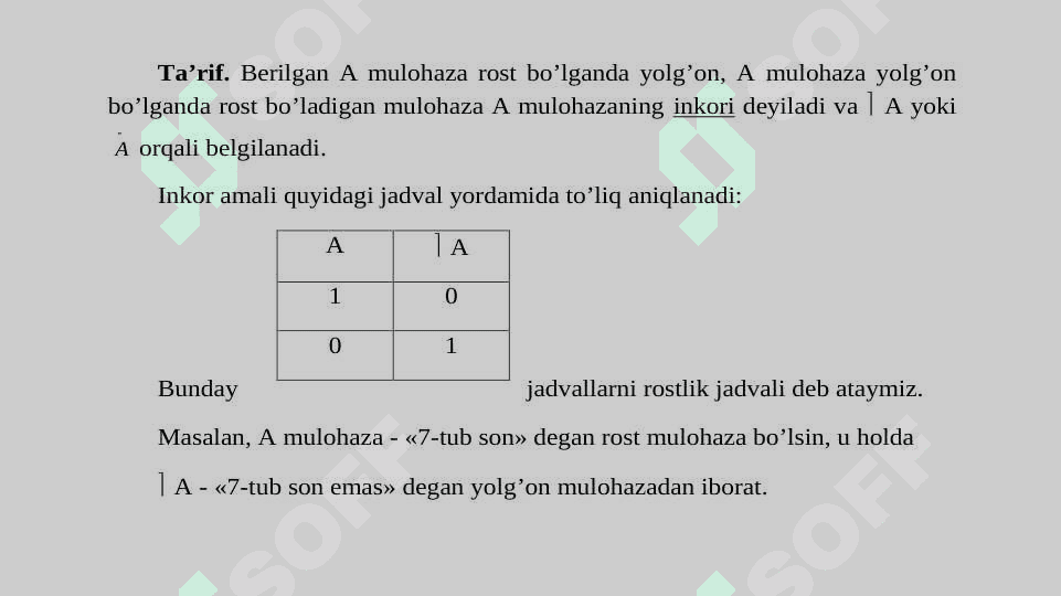 Matematik mantiq elementlari, mulohazalar ustida mantiq amallari 3