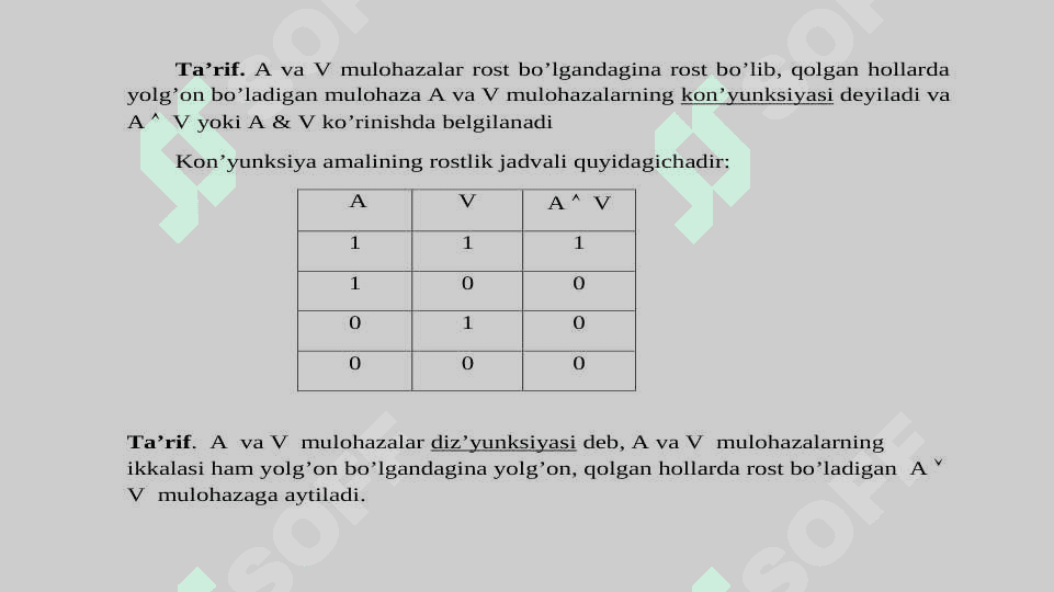 Matematik mantiq elementlari, mulohazalar ustida mantiq amallari 4