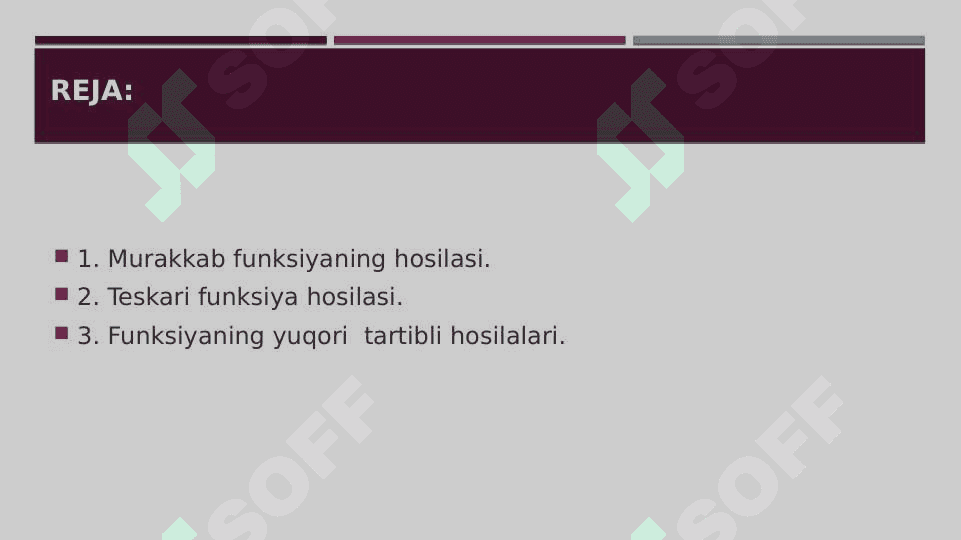 Murakkab va teskari funksiyalarning hosilalari 2