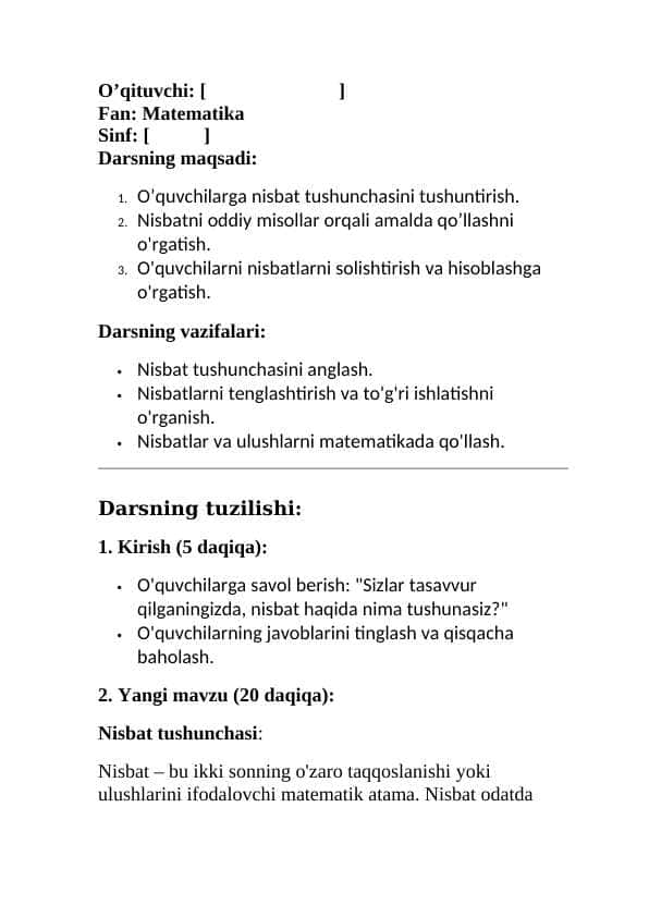 Nisbat tushunchasi. 1