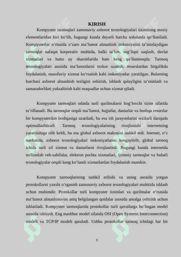 Kompyuter tarmoqlarini tashkil etilishi va protokolli ta’minoti 3