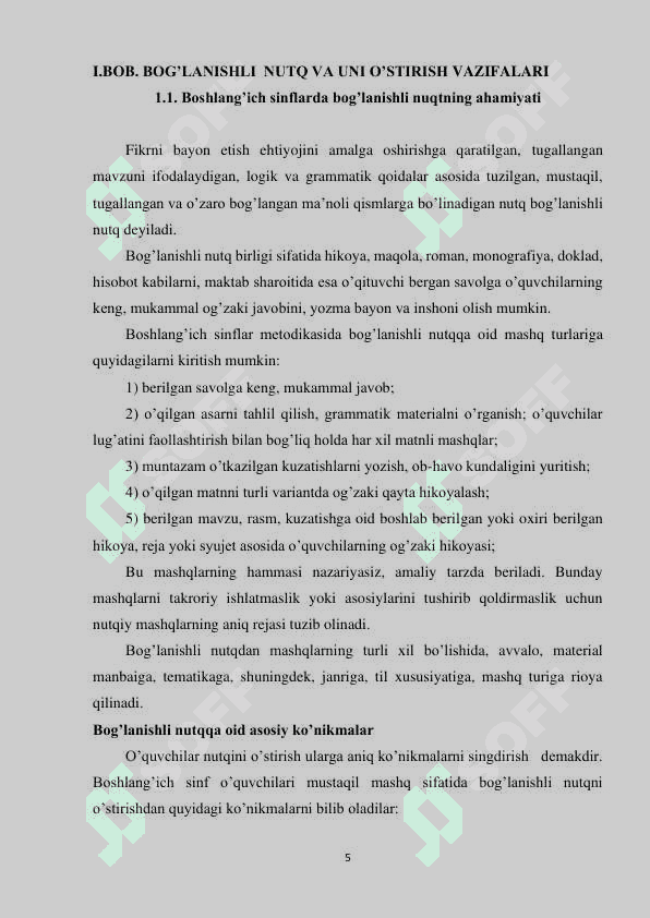 O’QUVCHILARGA BOG’LANISHLI NUTQ TURLARINI  O’RGATISHDA DIDAKTIK VOSITALARDAN  FOYDALANISH 5