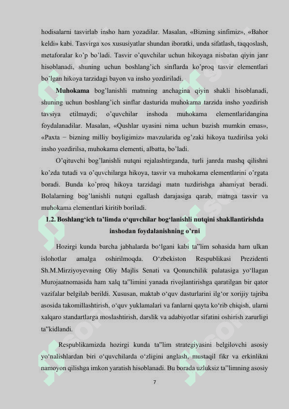 O’QUVCHILARGA BOG’LANISHLI NUTQ TURLARINI  O’RGATISHDA DIDAKTIK VOSITALARDAN  FOYDALANISH 7