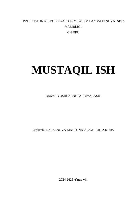 YOSHLARNI TARBIYALASH 1