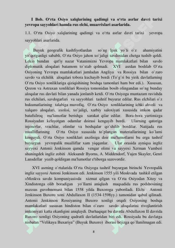 XVI-XIX asrlar O`rta Osiyo xalqlari tarixi rus va yevropa manbalarida 7