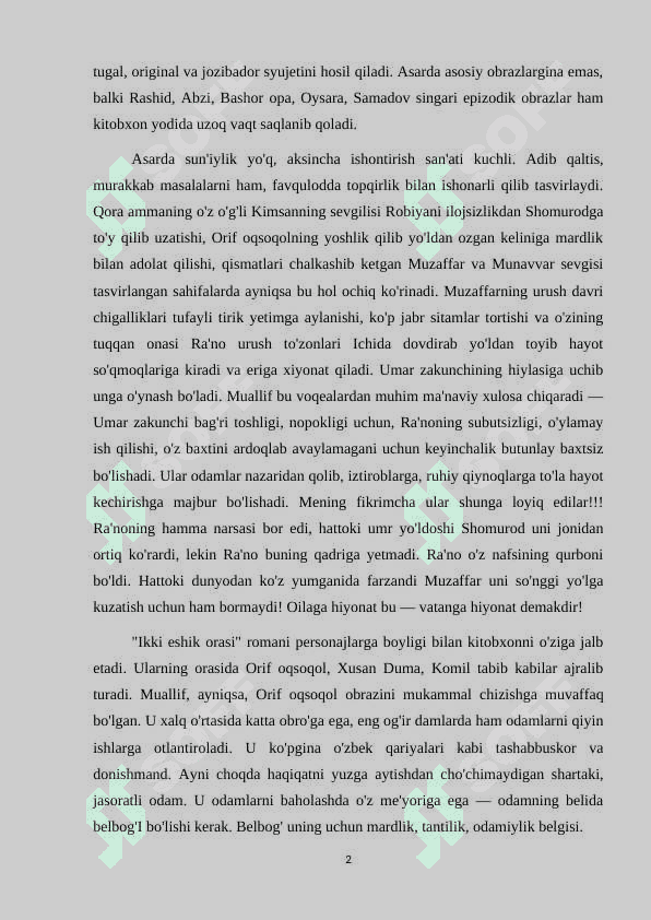 O’tkir Hoshimovning Ikki eshik orasi asari tahlili 2