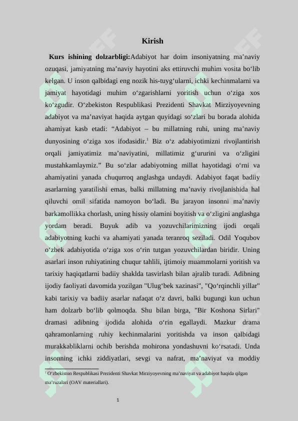 Bir koshona  sirlari dramasida inson ruhiyat kechinmalari tasviri  kurs ishi 3