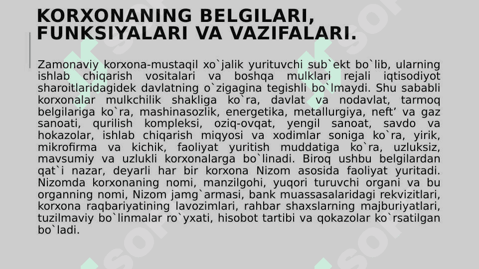 Korxonaning belgilari, funksiyalari va vazifalari. 3