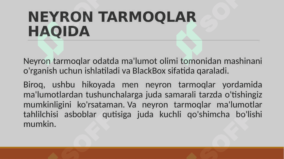 NEYRON TARMOQLAR KO'P O'LCHOVLI MA'LUMOTLARNI TAHLIL QILISH UCHUN ZAMONAVIY VOSITA SIFATIDA. 3