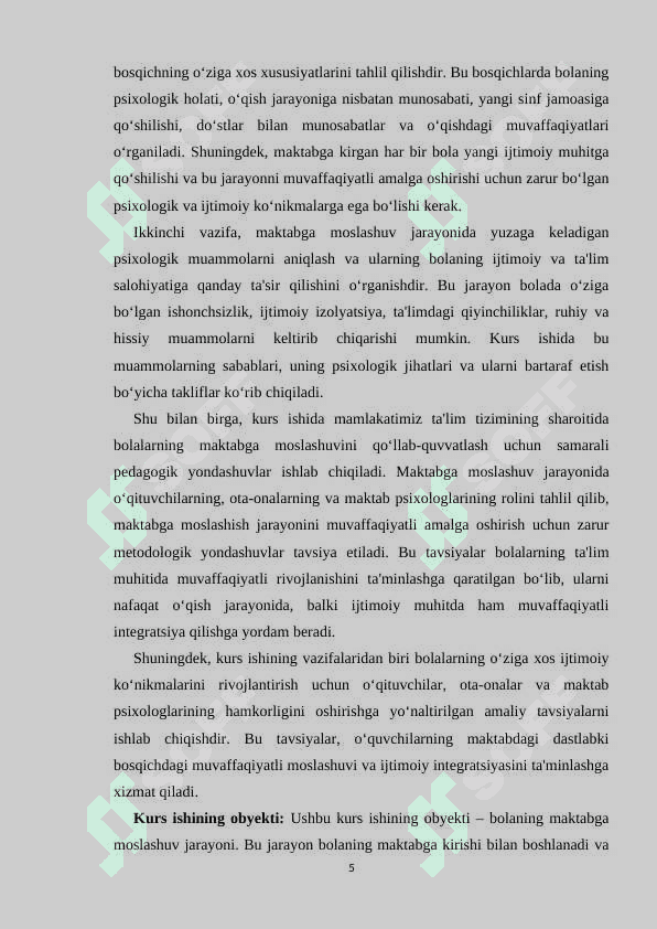 Bolaning maktabga moslashuvining ahamiyati 5