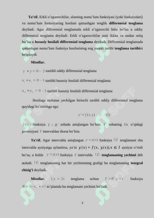 BIRINCHI TARTIBLI XUSUSIY HOSILALI DIFFERENSIAL TENGLAMALAR. 3