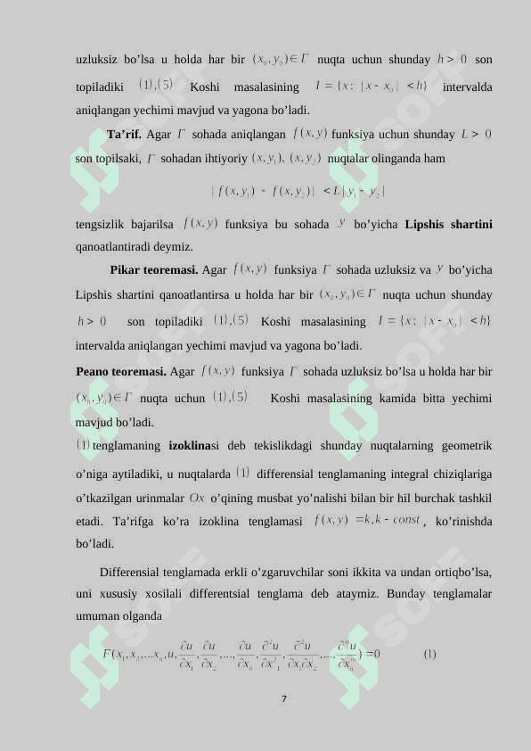 BIRINCHI TARTIBLI XUSUSIY HOSILALI DIFFERENSIAL TENGLAMALAR. 7