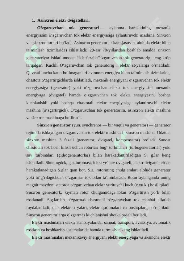 O‘zgaruvchan tok generatorining turlari 2