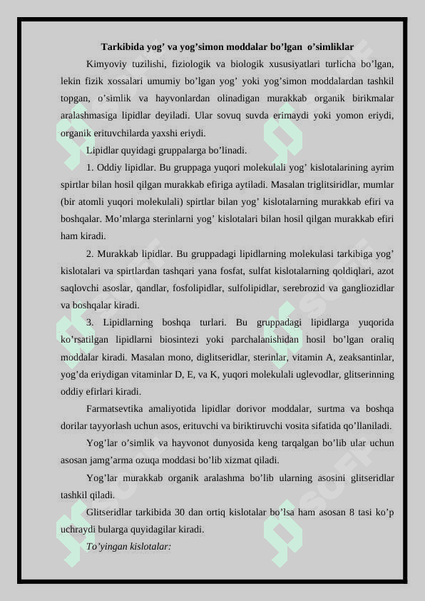 Tarkibida yog’ va yog’simon moddalar bo’lgan  va mahsulotlar 3