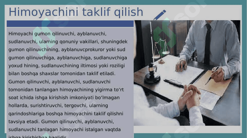 JINOYAT  PROTSESSIDA HIMOYACHINING HUQUQ  VA MAJBURIYATLARI 3