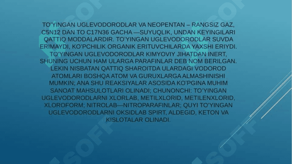 uglevodorodlarning molekulyar massalari bilan ularning xossalari orasidagi bog’liqligi 4