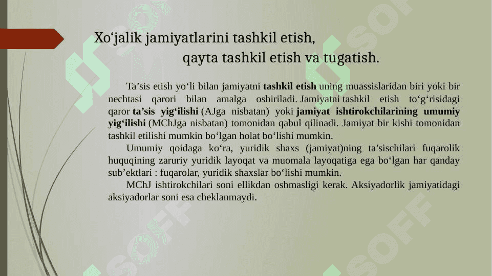 Xo‘jalik jamiyatlarini tashkil etish, qayta tashkil etish va tugatish 2