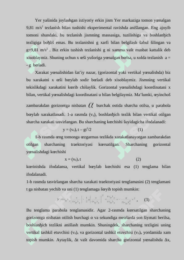 Erkin tushish. Gorizontga burchak ostida otilgan jism xarakati Aylana bo’ylab xarakat 2