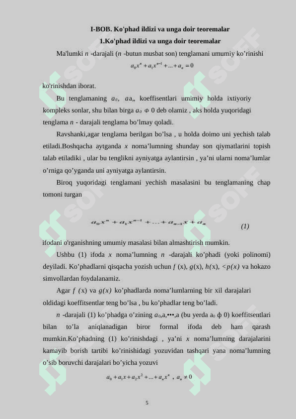Ko’phadlarning butun va ratsional  ildizlari. Eyzenshteyn kriteriyasi 5