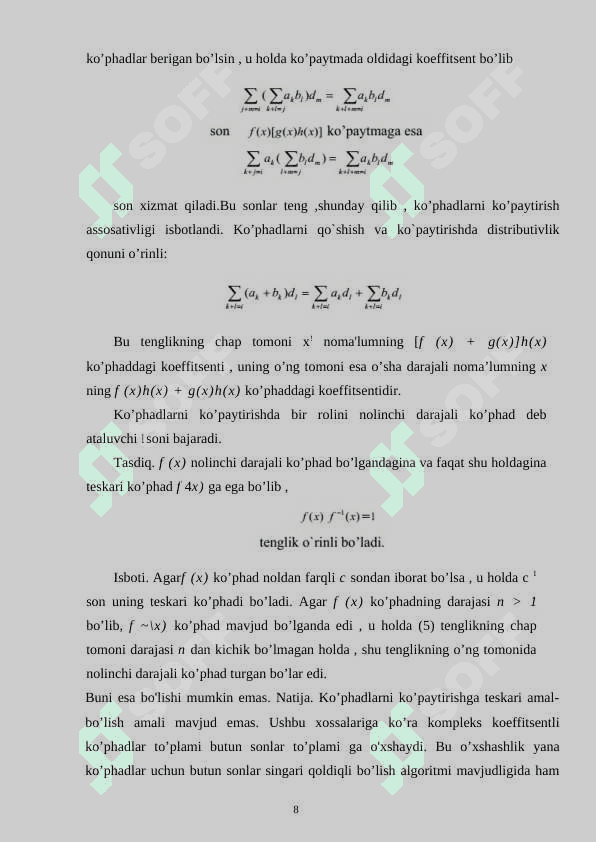 Ko’phadlarning butun va ratsional  ildizlari. Eyzenshteyn kriteriyasi 8