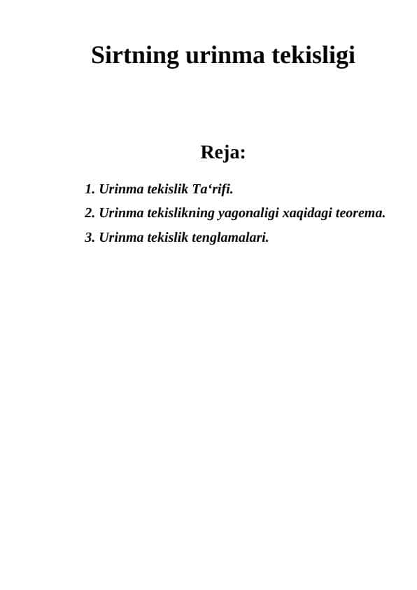 Sirtning urinma tekisligi 1