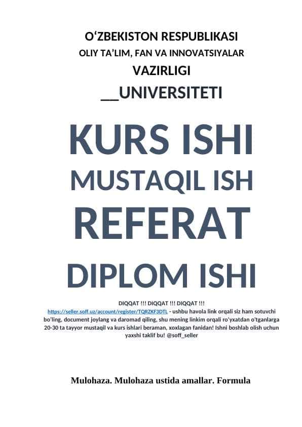 Mulohaza. Mulohaza ustida amallar. Formula 1