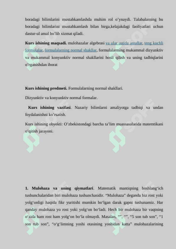 Mulohaza. Mulohaza ustida amallar. Formula 4