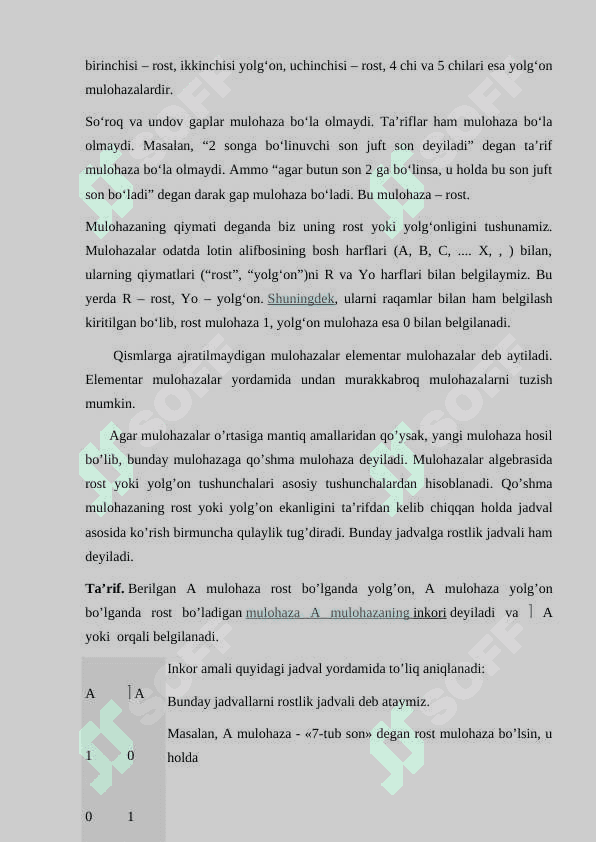 Mulohaza. Mulohaza ustida amallar. Formula 5