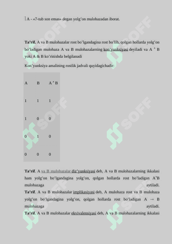 Mulohaza. Mulohaza ustida amallar. Formula 6